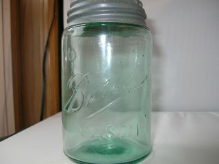 Lt.  Green Pint Ball (3 Loops,  Dropped A) Mason Vintage Fruit Jar