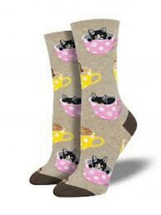Socksmith Womens Cat - Feinated Socks Kittens In A Tea Cup Size 5 - 10.  5 Post