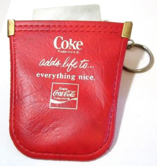 Red Leather Bill Holder Pouch Keychain Coke Coca Cola Vintage Collectible