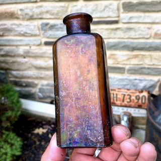Blown Poison Bottle Sharp & Dohme Baltimore Md Amber 1890s Colorful Patina