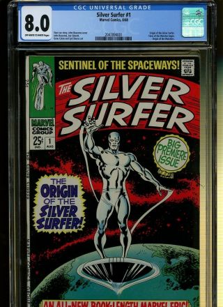 Silver Surfer 1 Cgc 8.  0 | Marvel 1968 | Origins Of Silver Surfer & Watchers.