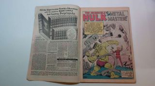 THE INCREDIBLE HULK Vol 1 No.  6 1962 Marvel Comics last in series Very Good 2