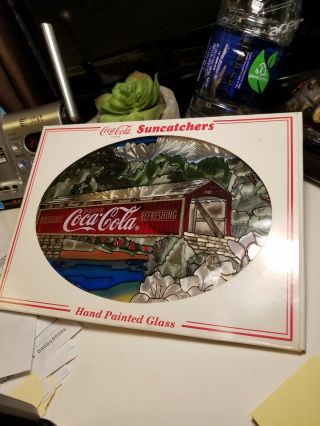 Coca - Cola Hand Painted Glass Suncatcher Covered Bridge