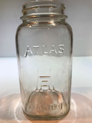 Vintage [hazel] Atlas H Over A Mason Quart Jar,  Clear,  Heavy Weight