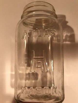 Vintage [Hazel] Atlas H over A Mason quart jar,  clear,  heavy weight 5