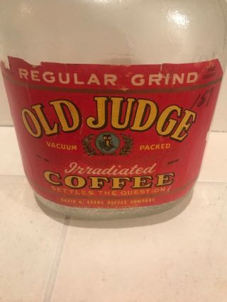 Vintage Old Judge Coffee Glass 1lb Jar,  Has The Owl