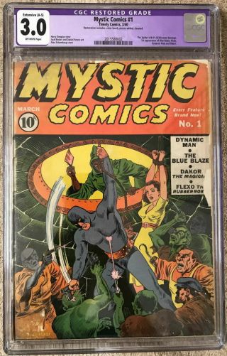 Mystic Comics 1 Cgc 3.  0 1940 1st App Of Blue Blaze,  Dynamic Man & Flexo