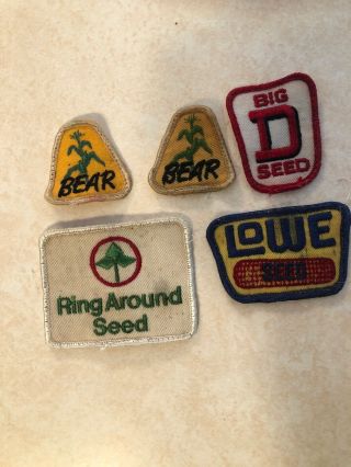 Vintage Seed Corn Patches.  Hats.  Caps.  Farm.  Lowe Seed.  Big D.  Bear.  Ring Around
