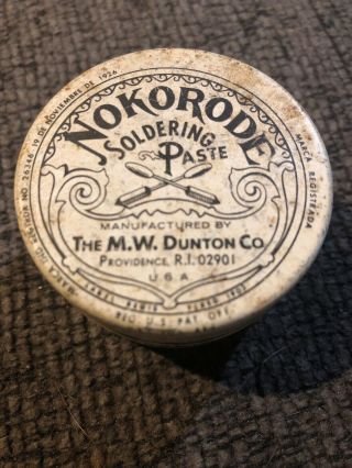Vintage Nokorode Soldering Paste Tin Advertising Mw Dunton Company
