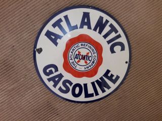 Porcelain Atlantic Gasoline Sign Size 10 " Inch Round