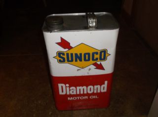 Antique 1969 Sunoco Diamond Motor Oil Vtg Metal Can 10 Qt Garage Gas Station