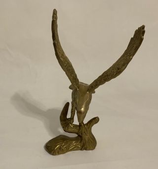 Vintage Large 7.  5 " Tall Brass Eagle Statue With Tree Branch Stand Wings Spread