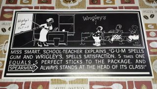 Vtg Wrigleys Spearmint Gum Cardboard Trolley Street Car Sign Ad 2sided