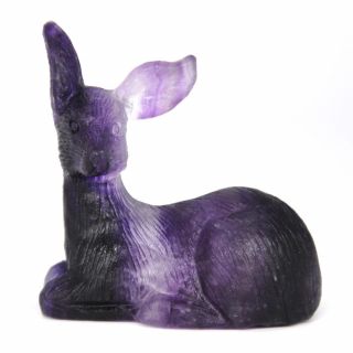 2 " Deer Hand Carving Purple Fluorspar Stone Crystal Art Reindeer Figurine Decor