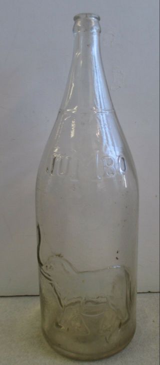 Vintage Jumbo Beverages 60 Oz Clear Bottle With Embossed Elephant Design 14 "
