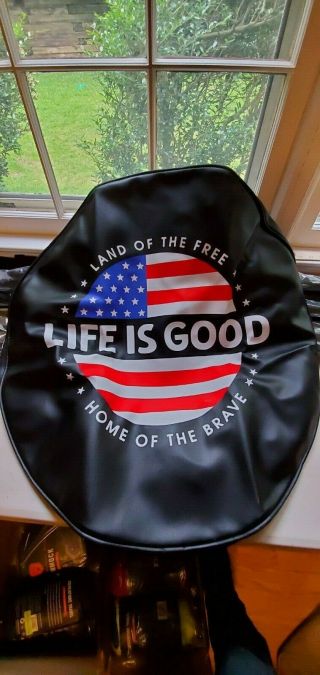 Life Is Good - Tire Cover - Home Free/brave Usa Flag - Night Black,  28 "