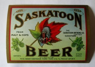 Vintage 1930 Canada Beer Label Saskatoon Beer Saskatoon Brewing Company