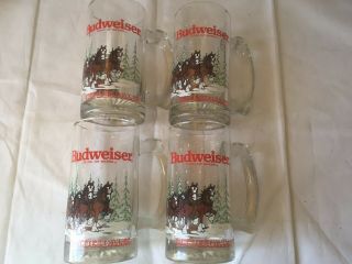 SIX (6) Budweiser Clydesdale Horses Wagon Beer Glass Mug 1989 Product 12 Ounce 2