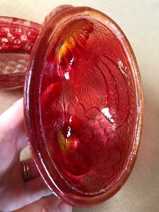 Vintage Glass Red Chicken Hen on Nest Candy Dish 7  L,  5 1/2 w,  6 tall 4
