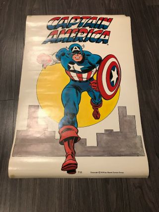 Vintage Marvel 1974 Captain America Poster 35” X 23”