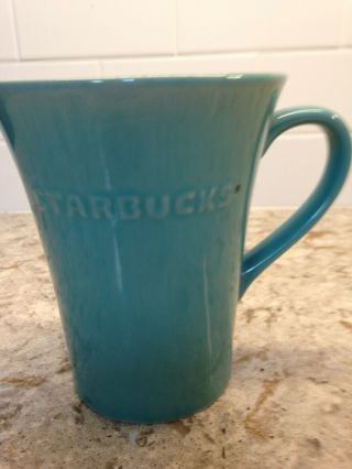 Starbucks 2011 Large 21.  1oz Teal Coffee Mug With Flared Top And Handle