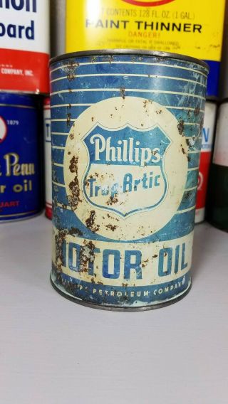 ⚡blue White Shield Phillips 66 Vintage Motor Oil 1 Quart Metal Oil Can⚡