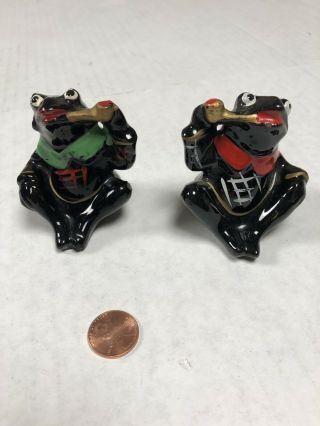 2 Vintage Frog Smoking A Pipe Figurines