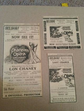 1925 Phantom Of The Opera Movie Newspaper 3 Ads Lon Chaney