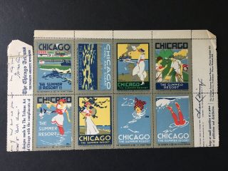 Ca.  1915 Poster Stamp Sheet/8 Chicago The Summer Resort Golf Swim Beauty Tribune