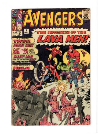 Avengers 5 1964 Kirby Art,  Lava Men Appearance Vg