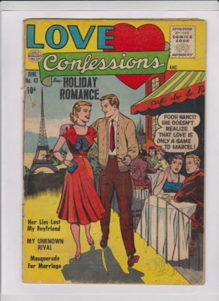 Love Confessions 43 Good,  Eiffel Tower Cover,  Quality Comics,  1955,  Scarce