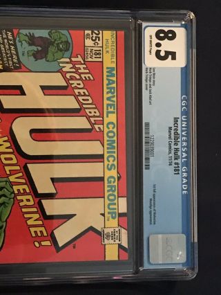 The Incredible Hulk 181 CGC 8.  5 OFF - WHITE PAGES 3