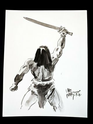 Val Mayerik Signed Conan The Barbarian Hand Painted Comic Art 8x11 Marvel Comics