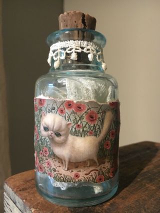 Antique Bottle Apothecary Vintage Oddities White Cheshire Kitty Cat 5”