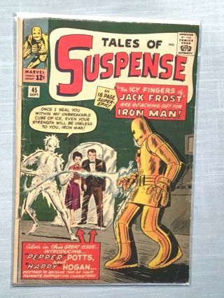 Tales Of Suspense 45 Comic Book Key 1st Pepper Pots & Happy Hogan Marvel 1963
