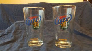 Green Bay Packers Miller Lite Set Of 2 Football 90 Years Pint Bar Beer Glasses 2