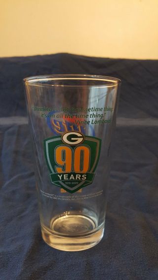 Green Bay Packers Miller Lite Set Of 2 Football 90 Years Pint Bar Beer Glasses 3