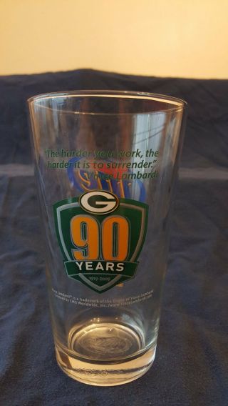 Green Bay Packers Miller Lite Set Of 2 Football 90 Years Pint Bar Beer Glasses 4