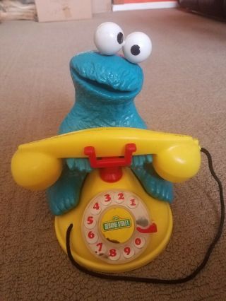 1977 Vintage Knickerbocker Cookie Monster Toy Phone Sesame Street Rotary Dial