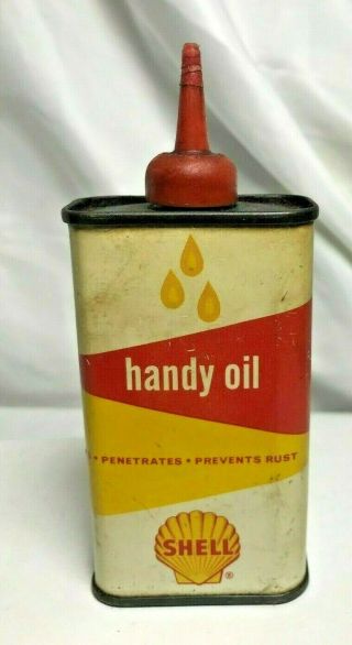 Antique Shell Handy Oil 4 Oz Can - Vintage Household Oiler Tin Rare Design (a006)