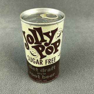 Jolly Pop Diet Root Beer Vintage 70s Steel Pop Top Soda Can Bottom Drained