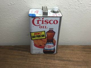 Vintage Crisco Pure Vegetable Oil Cooking Oil Can Easy Pour Can One Gallon