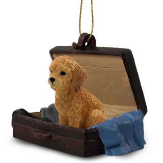 Golden Doodle Dog In Suit Case Christmas Ornament Resin Hand Painted Figurine