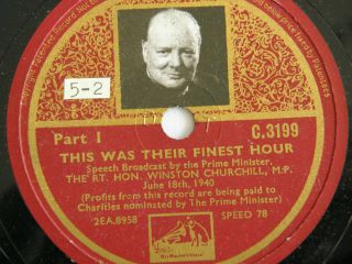 WINSTON CHURCHILL SET OF 11 HMV 78 rpm RARE RECORDS FROM THE 1940 ' s IN ALBUM 3