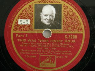 WINSTON CHURCHILL SET OF 11 HMV 78 rpm RARE RECORDS FROM THE 1940 ' s IN ALBUM 4