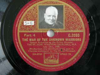 WINSTON CHURCHILL SET OF 11 HMV 78 rpm RARE RECORDS FROM THE 1940 ' s IN ALBUM 7