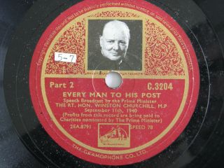 WINSTON CHURCHILL SET OF 11 HMV 78 rpm RARE RECORDS FROM THE 1940 ' s IN ALBUM 8