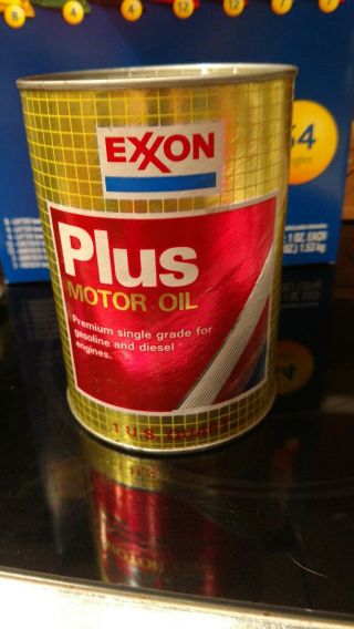 Exxon Plus Motor Oil Paper Can Quart Advertising Rare Full Sae 30