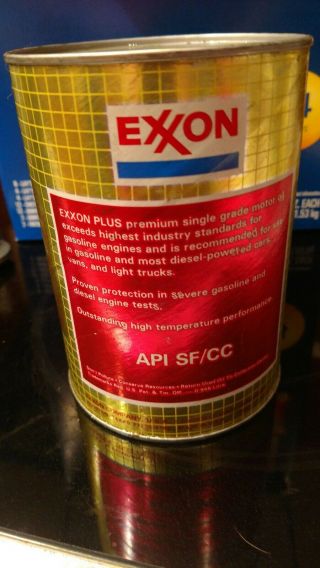 Exxon plus motor oil paper can Quart Advertising Rare full sae 30 4