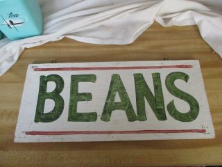 Vintage Primitive Wood Farm Stand Beans Sign - Paint Agriculture Decor